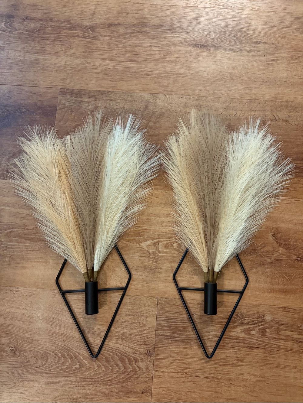 Decorative Pampas Grass Wall Sconces in Neutral Beige - Set of 2